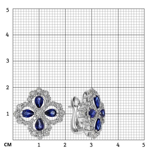 Серьги из белого золота с бриллиантами и сапфирами (063704)