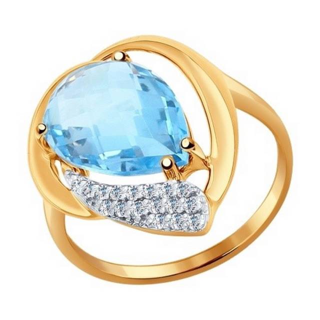 Кольцо из красного золота с топазом и фианитами (027814)