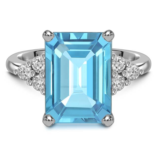 Кольцо из белого золота с бриллиантами и аквамарином (058465)