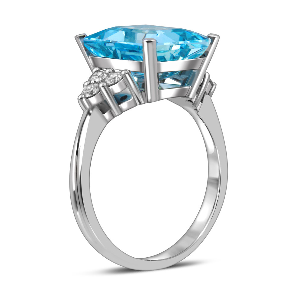 Кольцо из белого золота с бриллиантами и аквамарином (058465)