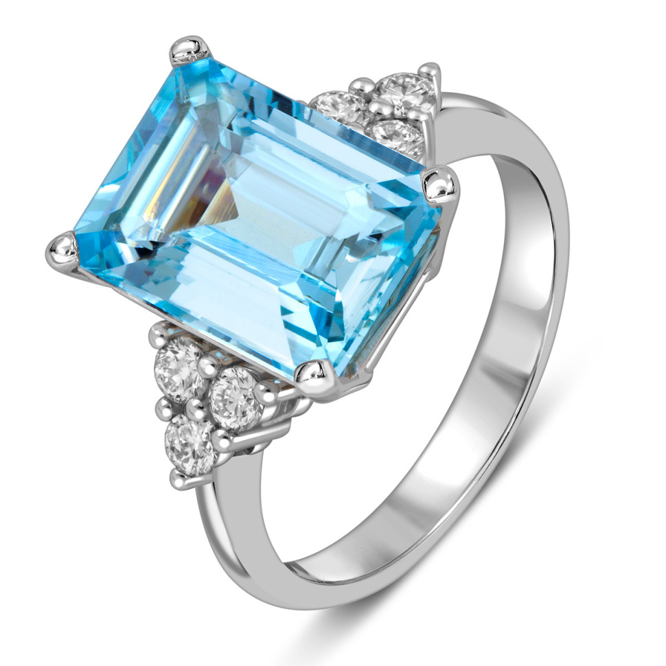 Кольцо из белого золота с бриллиантами и аквамарином (058465)