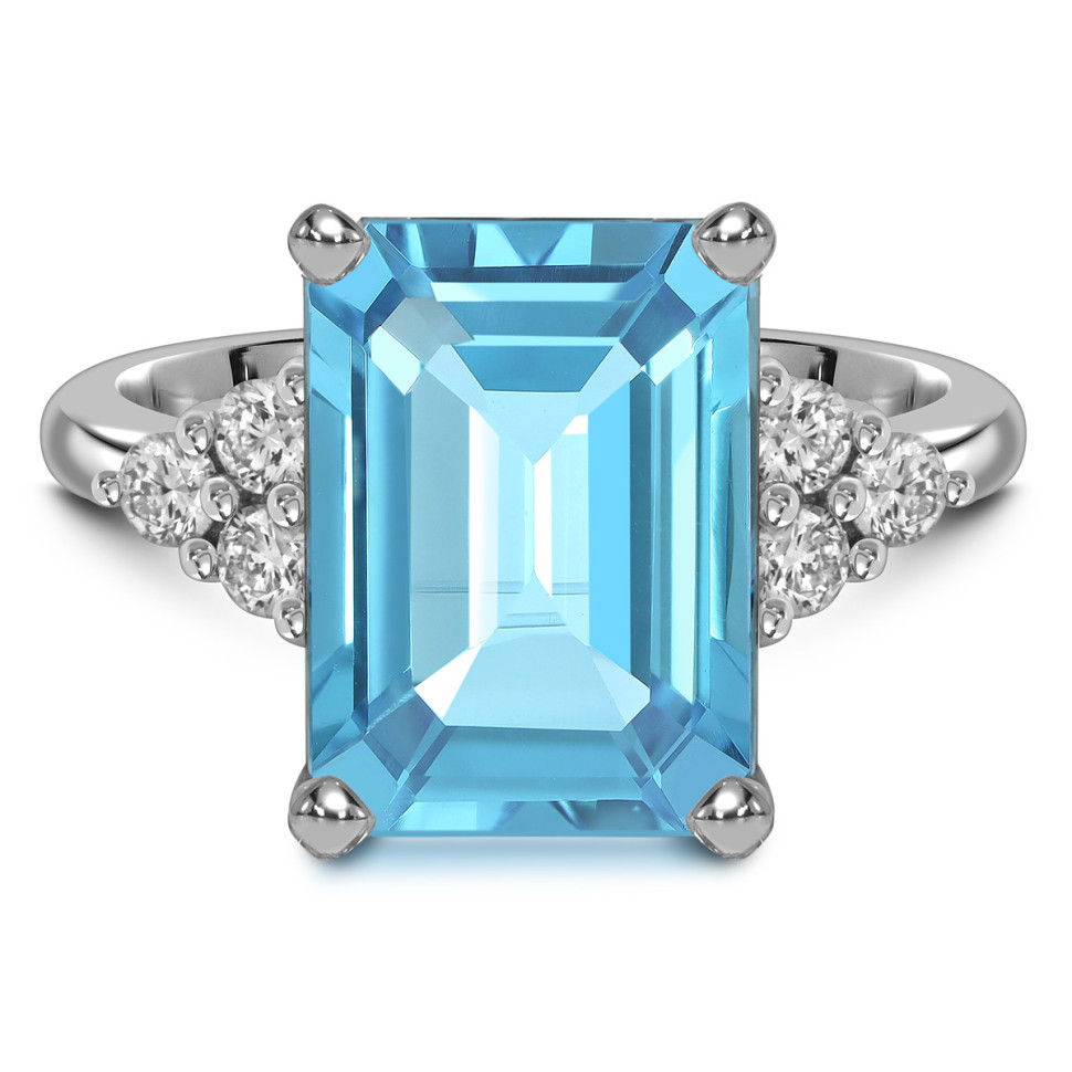 Кольцо из белого золота с бриллиантами и аквамарином (058465)