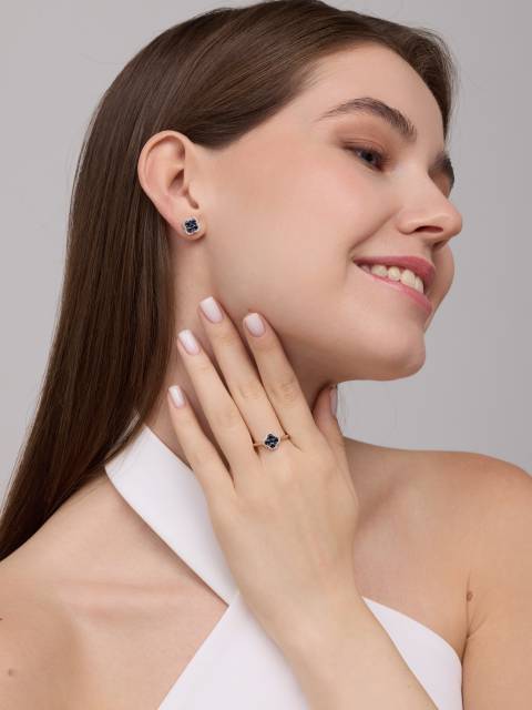 Серьги пусеты из красного золота с бриллиантами и сапфирами (060918)