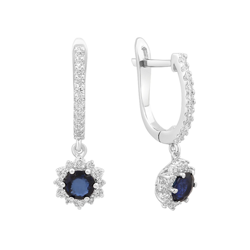 Серьги из белого золота с бриллиантами и сапфирами (025274)
