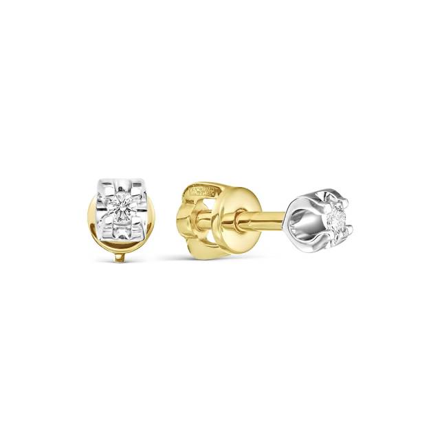 Серьги пусеты из комбинированного золота с бриллиантами (060956)