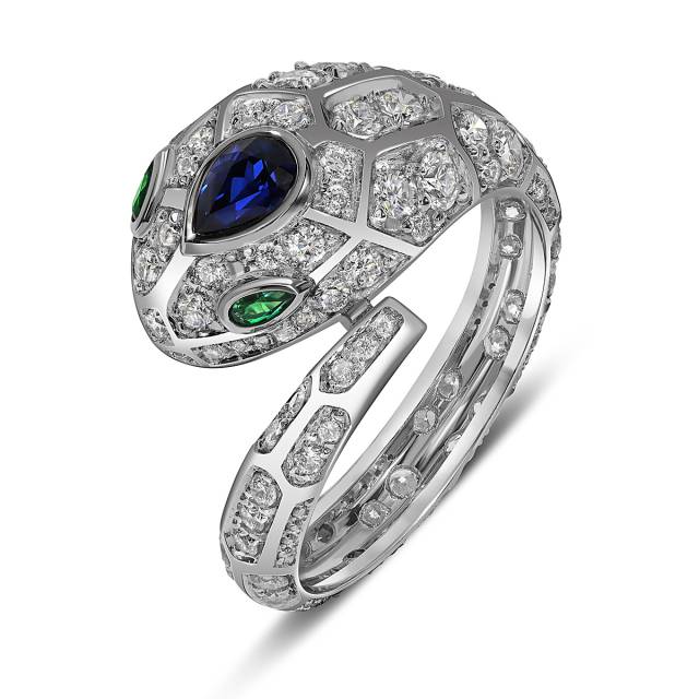 Кольцо из белого золота с бриллиантами и сапфирами (053792)