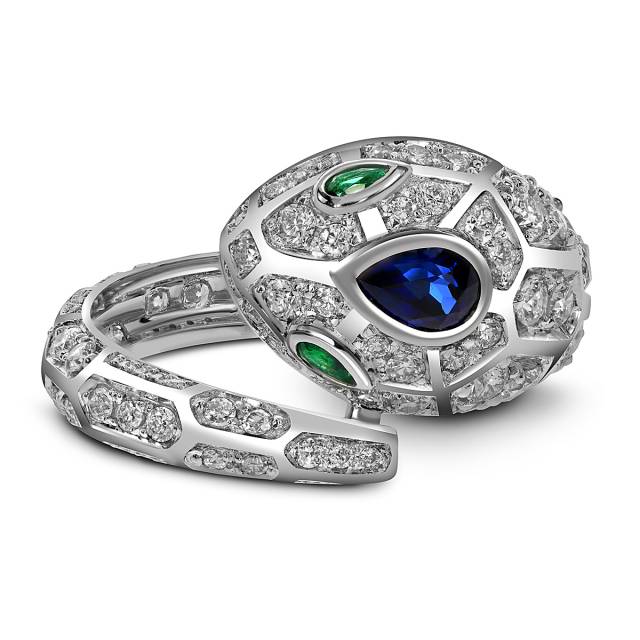 Кольцо из белого золота с бриллиантами и сапфирами (053792)