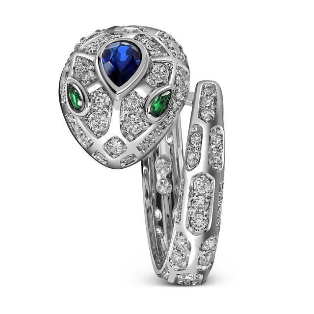 Кольцо из белого золота с бриллиантами и сапфирами (053792)