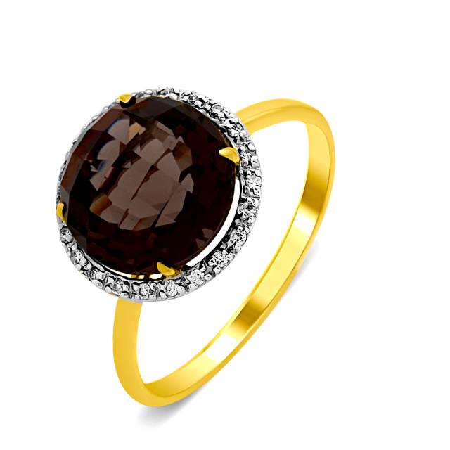 Кольцо из комбинированного золота с бриллиантами и раух-топазом (017701)