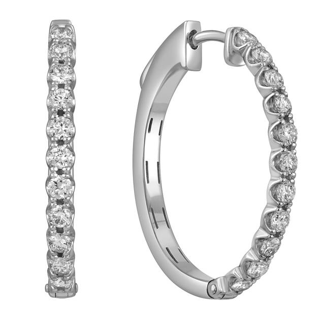 Серьги конго из белого золота с бриллиантами (049759)
