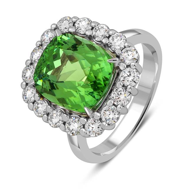 Кольцо из белого золота с бриллиантами и турмалином (050866)