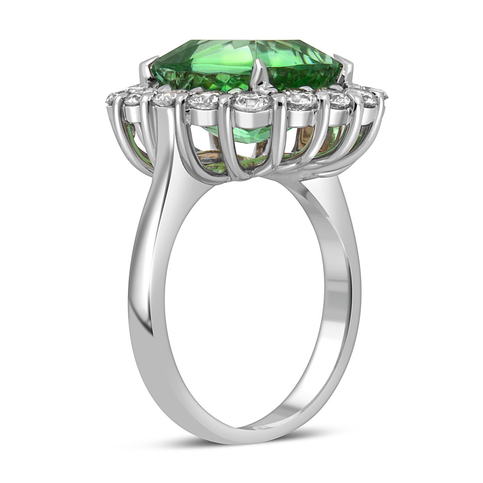 Кольцо из белого золота с бриллиантами и турмалином (050866)