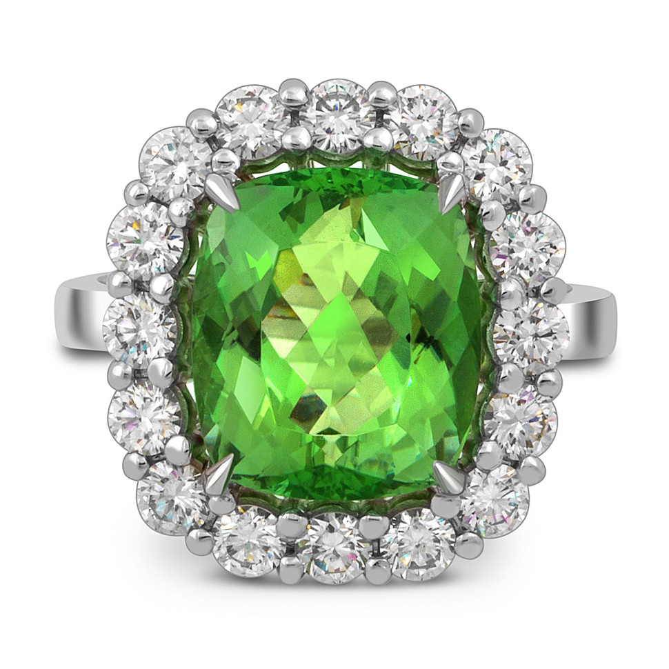 Кольцо из белого золота с бриллиантами и турмалином (050866)