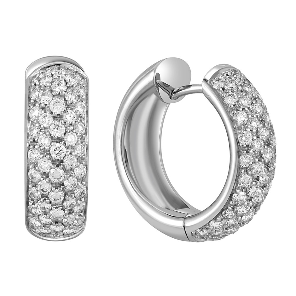 Серьги конго из белого золота с бриллиантами 