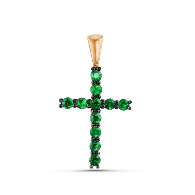 Кулон крест из красного золота с изумрудами (060123)