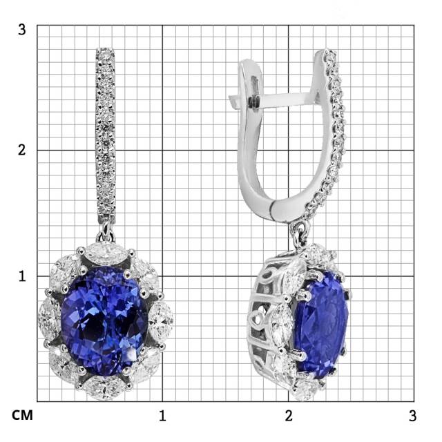 Серьги из белого золота с бриллиантами и танзанитами (025875)