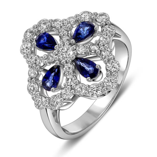 Кольцо из белого золота с бриллиантами и сапфирами (063705)