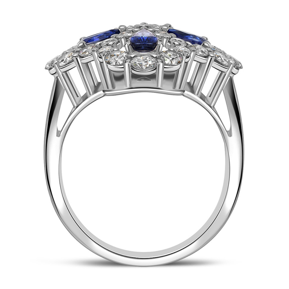 Кольцо из белого золота с бриллиантами и сапфирами (063705)