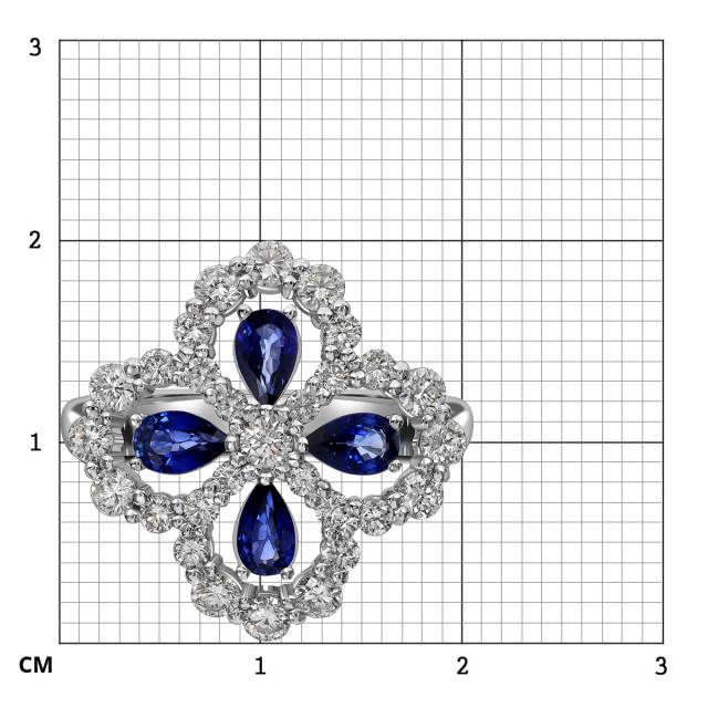 Кольцо из белого золота с бриллиантами и сапфирами (063705)