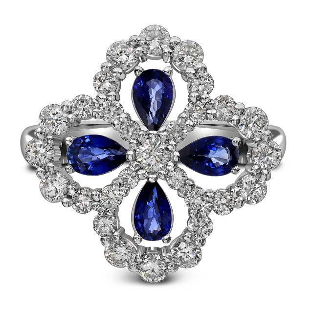 Кольцо из белого золота с бриллиантами и сапфирами (063705)