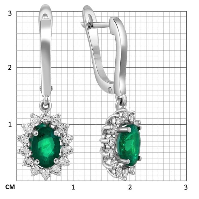 Серьги из белого золота с бриллиантами и изумрудами (062812)