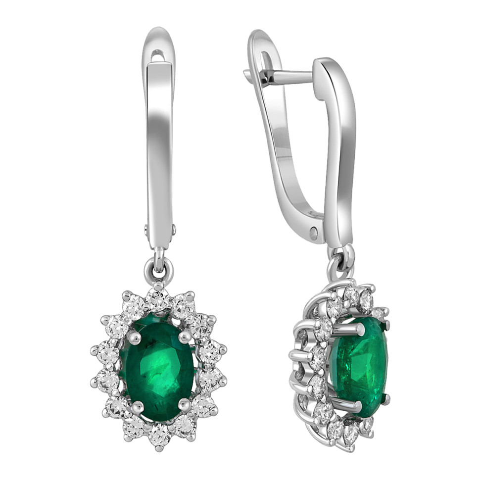 Серьги из белого золота с бриллиантами и изумрудами (062812)