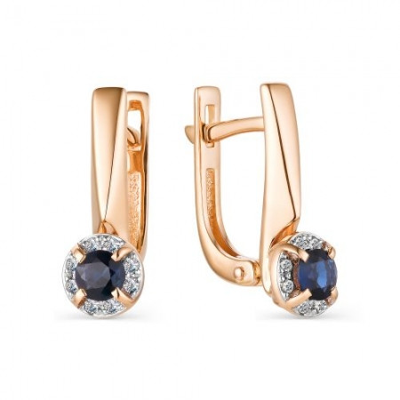 Серьги из красного золота с бриллиантами и сапфирами (042077)