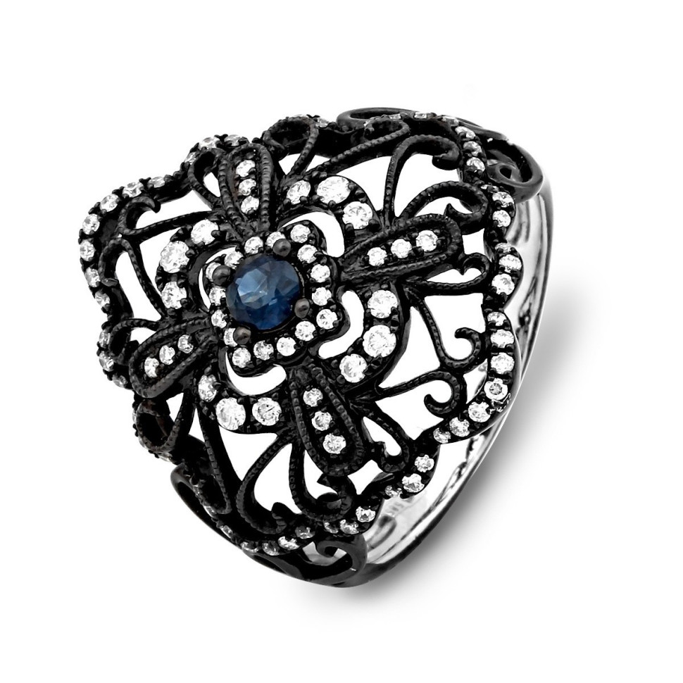 Кольцо из комбинированного золота с бриллиантами и сапфиром (021244)