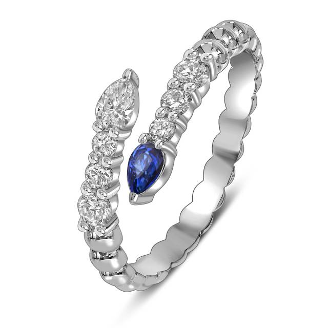 Кольцо из белого золота с бриллиантами и сапфиром (060994)