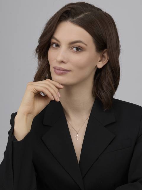 Кулон крест из комбинированного золота с бриллиантами (039516)