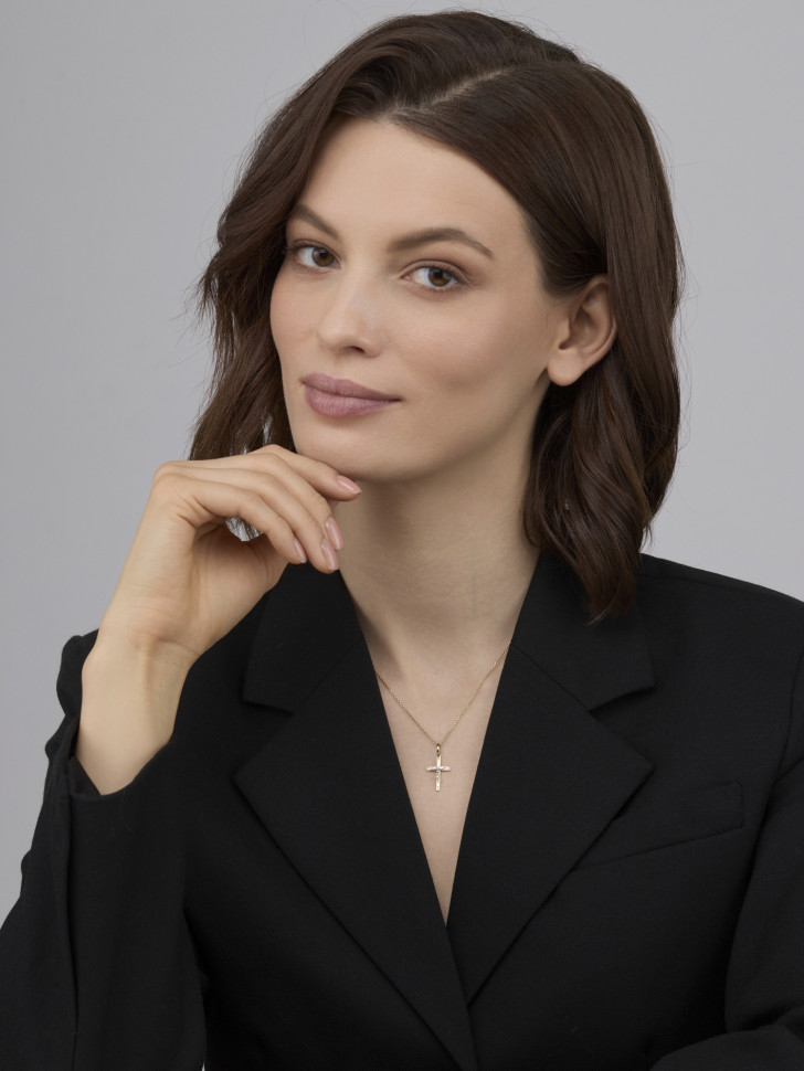 Кулон крест из комбинированного золота с бриллиантами (039516)