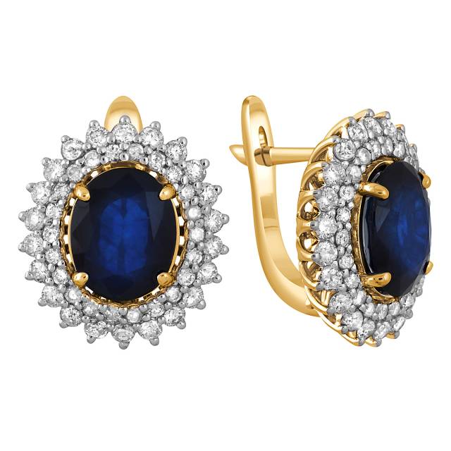 Серьги из жёлтого золота с бриллиантами и сапфирами (045667)