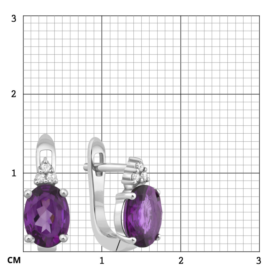 Серьги из белого золота с бриллиантами и аметистами (039041)