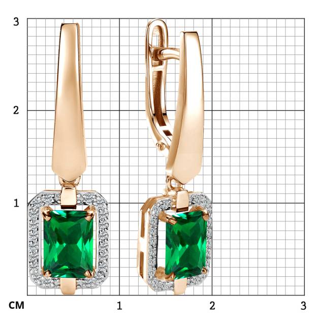 Серьги из красного золота с бриллиантами и изумрудами (064036)