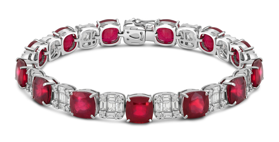 Браслет из белого золота с бриллиантами и рубинами (047516)