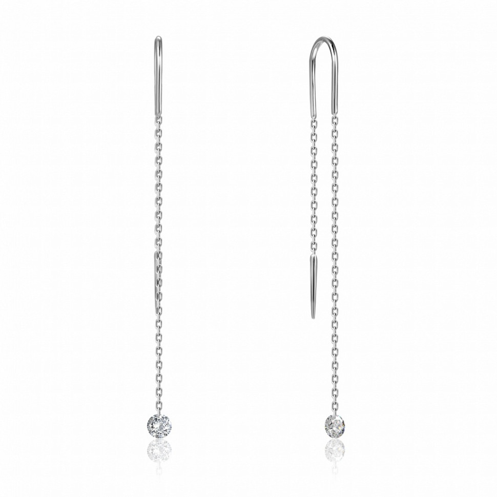 Серьги протяжки из белого золота с бриллиантами (047669)