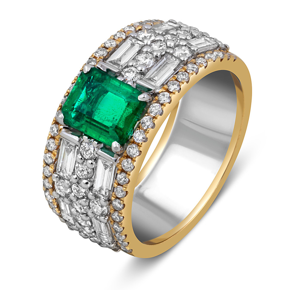 Кольцо из комбинированного золота с бриллиантами и изумрудом 