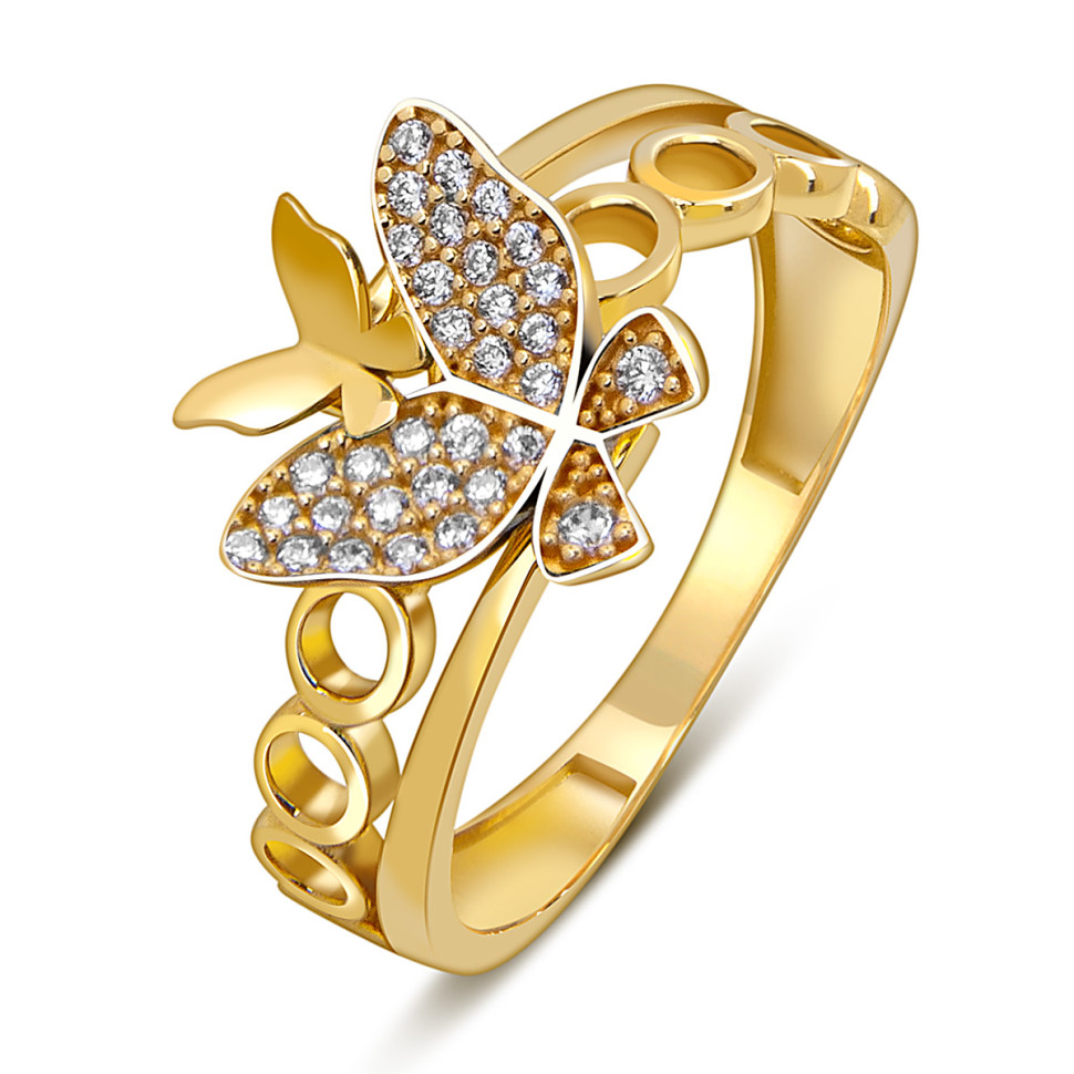 Кольцо из жёлтого золота с фианитами 