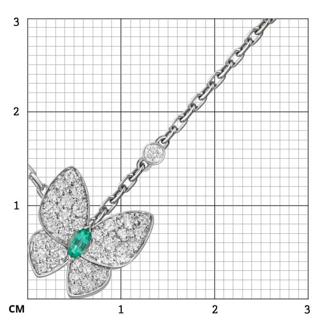 Колье из белого золота с бриллиантами и изумрудом "Бабочки" (055527)