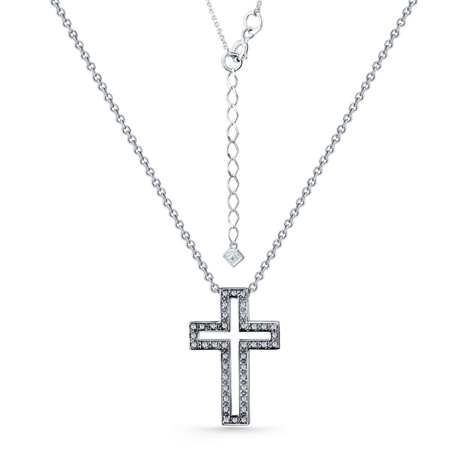 Колье крест из белого золота с бриллиантами (057549)