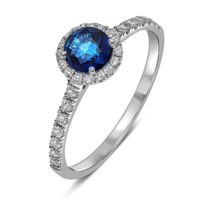 Кольцо из белого золота с бриллиантами и сапфиром (062648)
