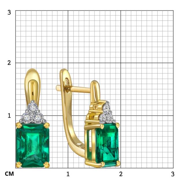 Серьги из жёлтого золота с бриллиантами и изумрудами (055542)