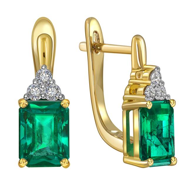 Серьги из жёлтого золота с бриллиантами и изумрудами (055542)