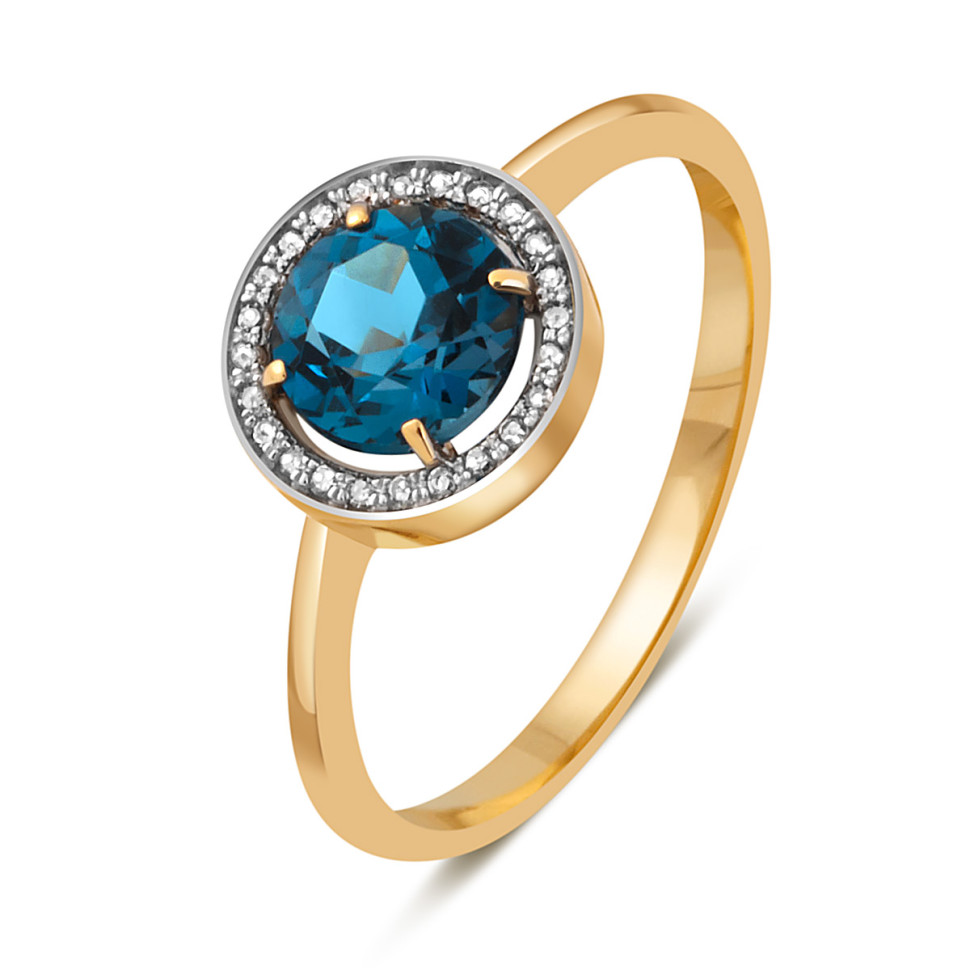 Кольцо из красного золота с бриллиантами и топазом (045592)