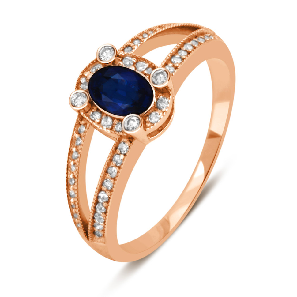 Кольцо из красного золота с бриллиантами и сапфиром (028341)