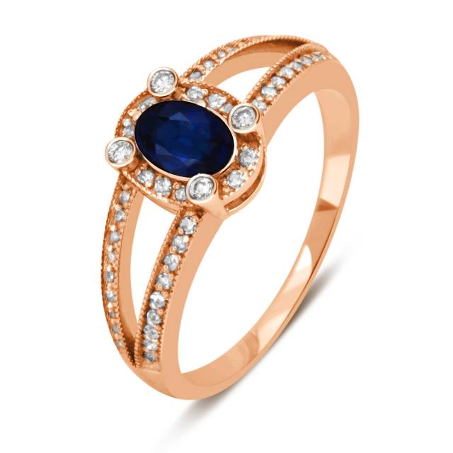 Кольцо из красного золота с бриллиантами и сапфиром (028341)