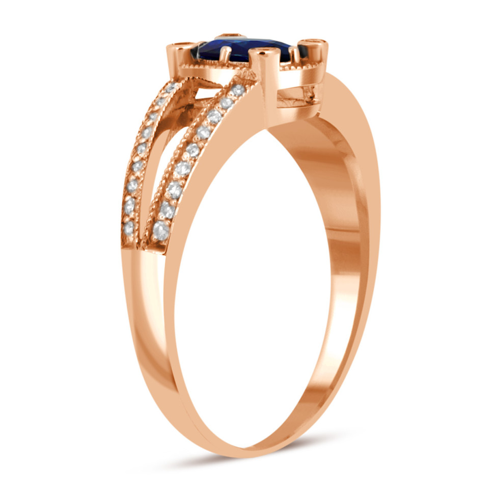 Кольцо из красного золота с бриллиантами и сапфиром (028341)