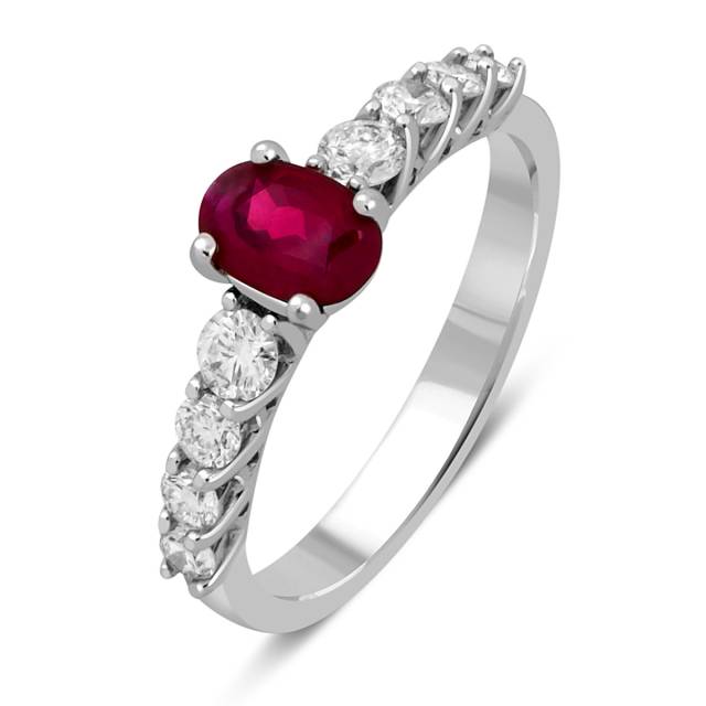 Кольцо из белого золота с бриллиантами и рубином (047813)