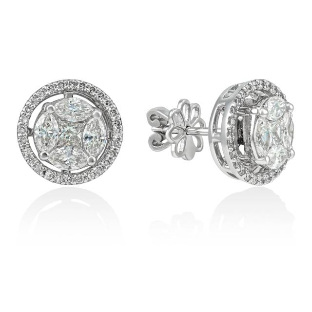 Серьги пусеты из белого золота с бриллиантами (051629)