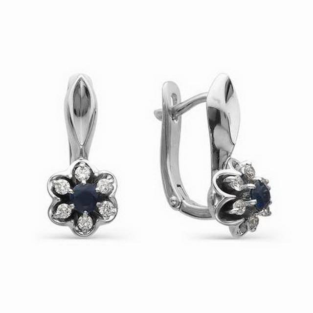 Серьги из белого золота с бриллиантами и сапфирами (040472)